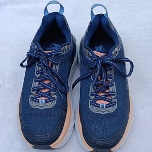 Hoka Women's Navy and Peach Sneakers
